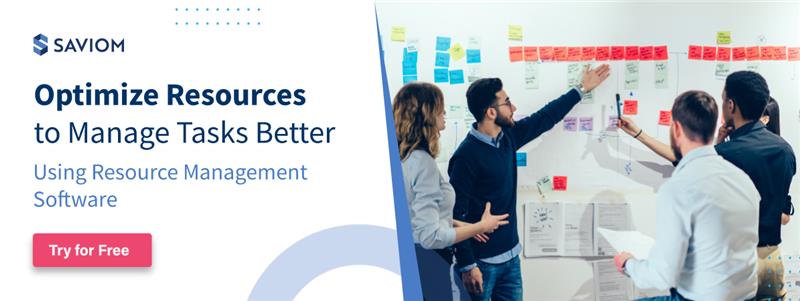 Banner showcasing optimize resources to manage tasks efficiently with SAVIOM's resource management software 
