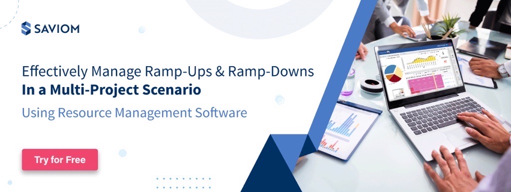 Banner showcasing manage ramp-ups and ramp-downs in a multi-project scenario with resource management software