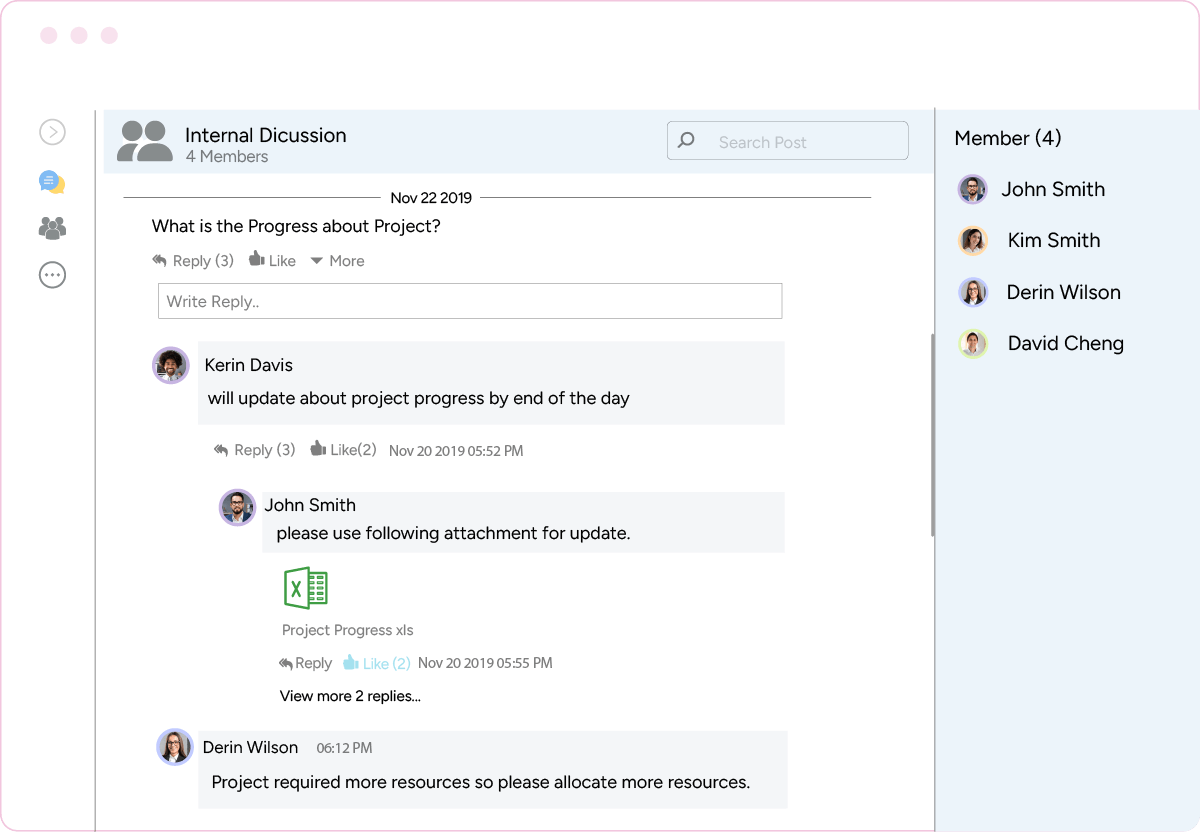 PSA team collaboration software internal discussion screen