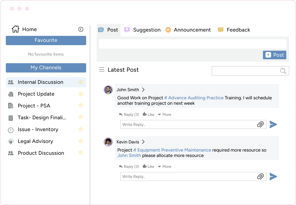 PSA team collaboration software channel for latest messages