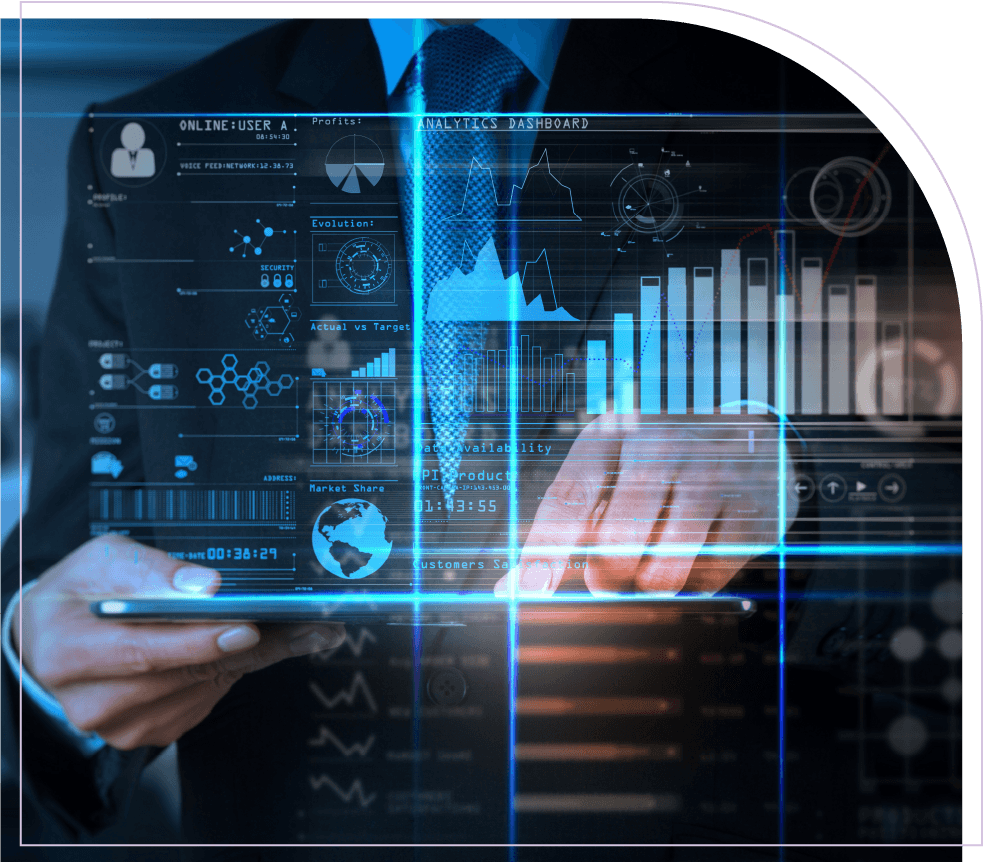 A professional using an interactive dashboard to analyze portfolio performance data