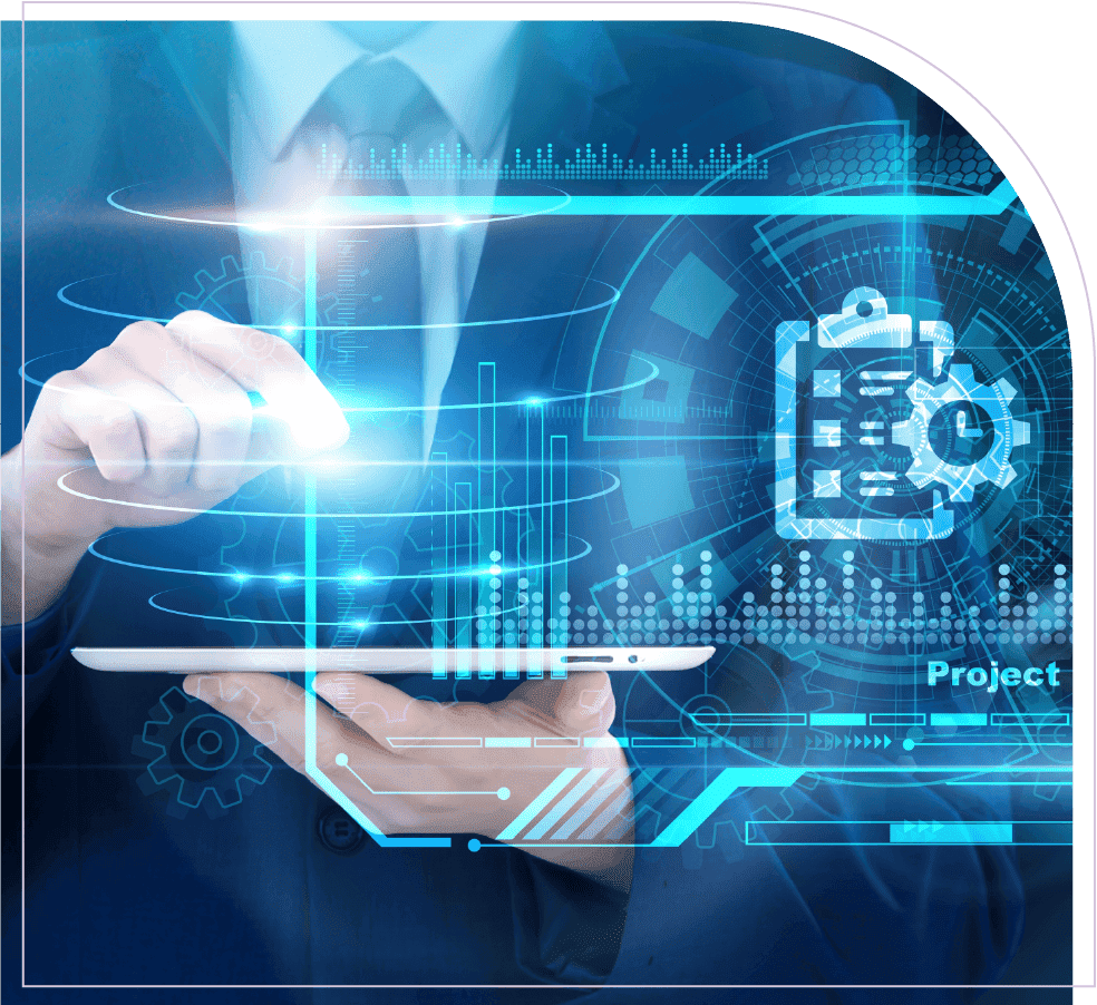 A professional using a virtual dashboard to manage project portfolio data