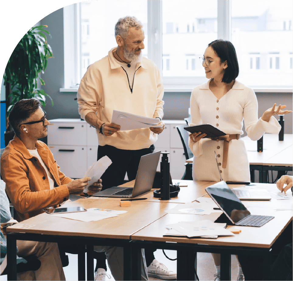 Business professionals discussing a project portfolio