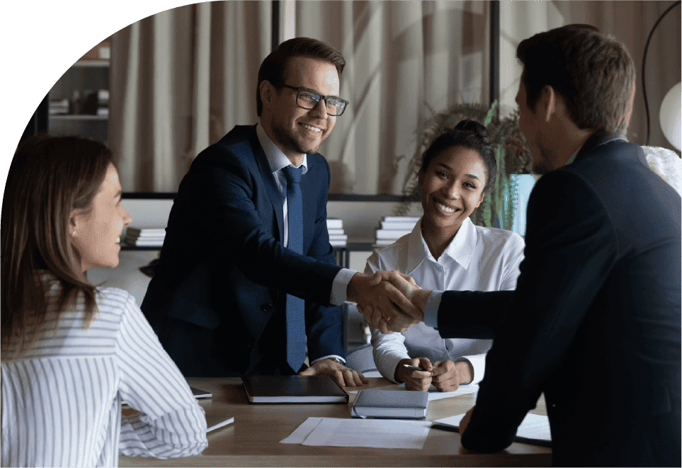 Business professionals collaborating during a project portfolio meeting