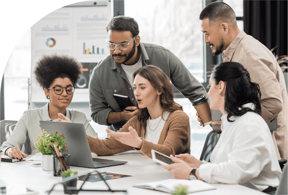 Business professionals looking at a project portfolio report