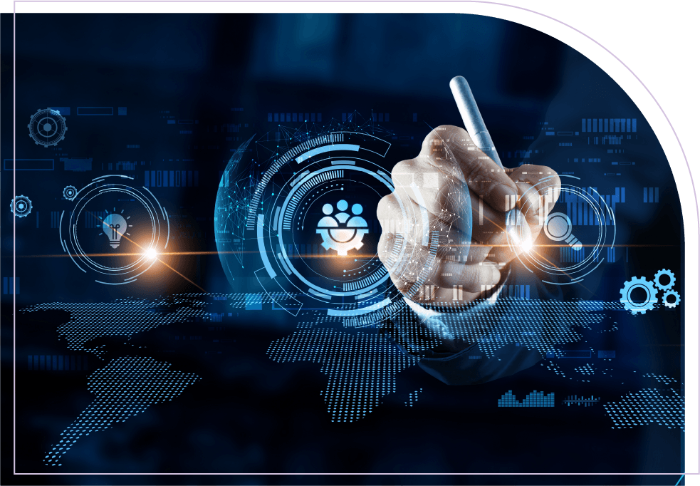 Digital team icon on global technology interface for strategic workforce planning