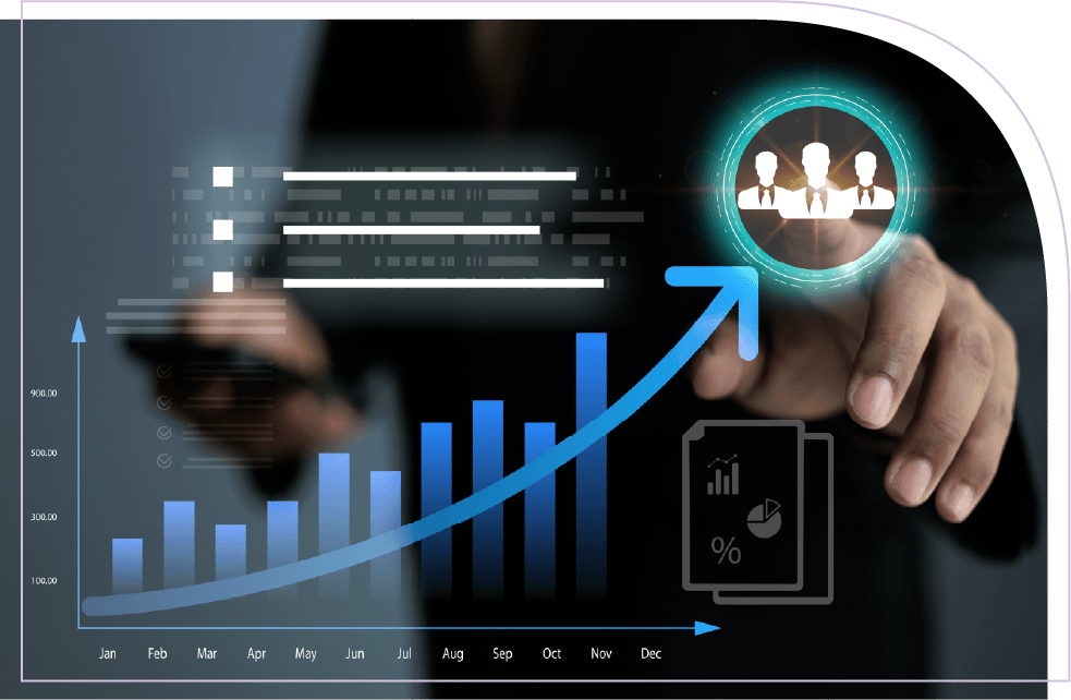 Workforce planning chart with rising performance and employee planning icons