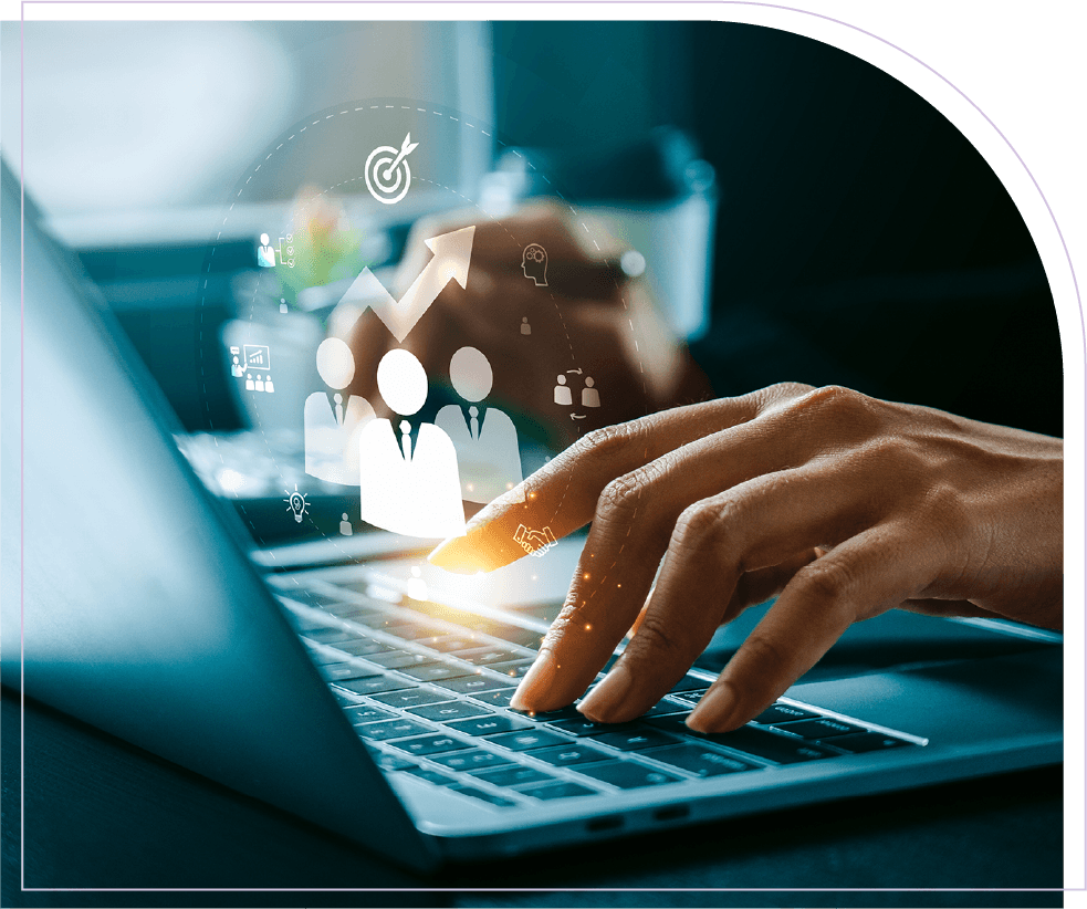Business professional using workforce planning software on a laptop