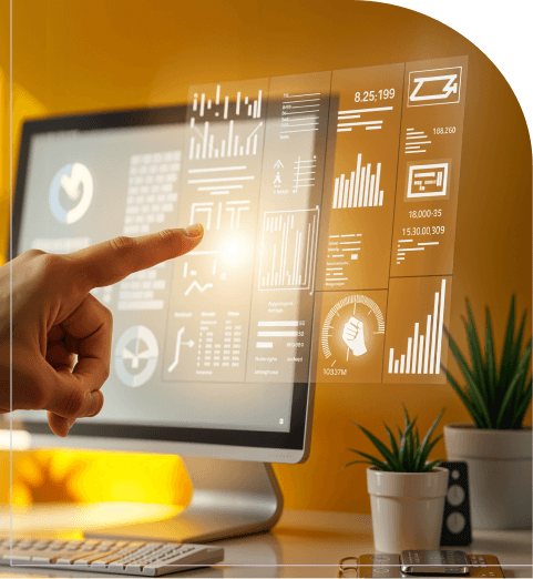 Professional pointing at a workforce operations dashboard