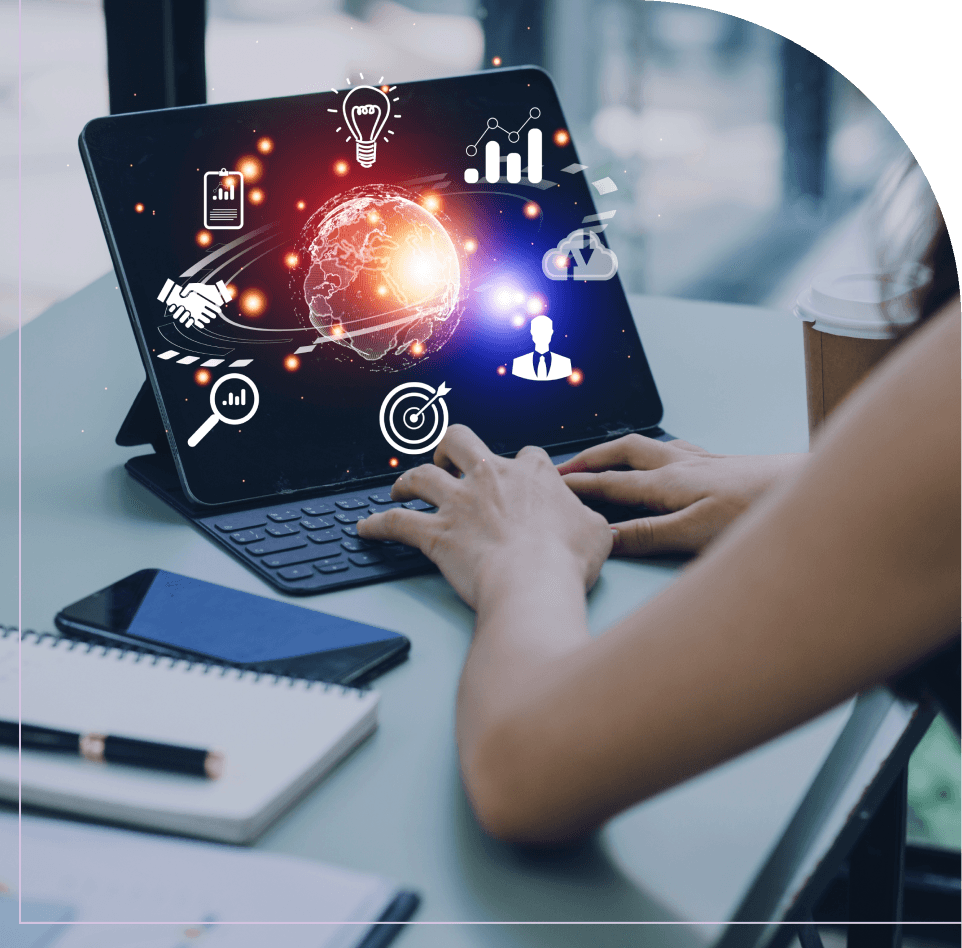Professional using a tablet with connected audit and accounting delivery icons