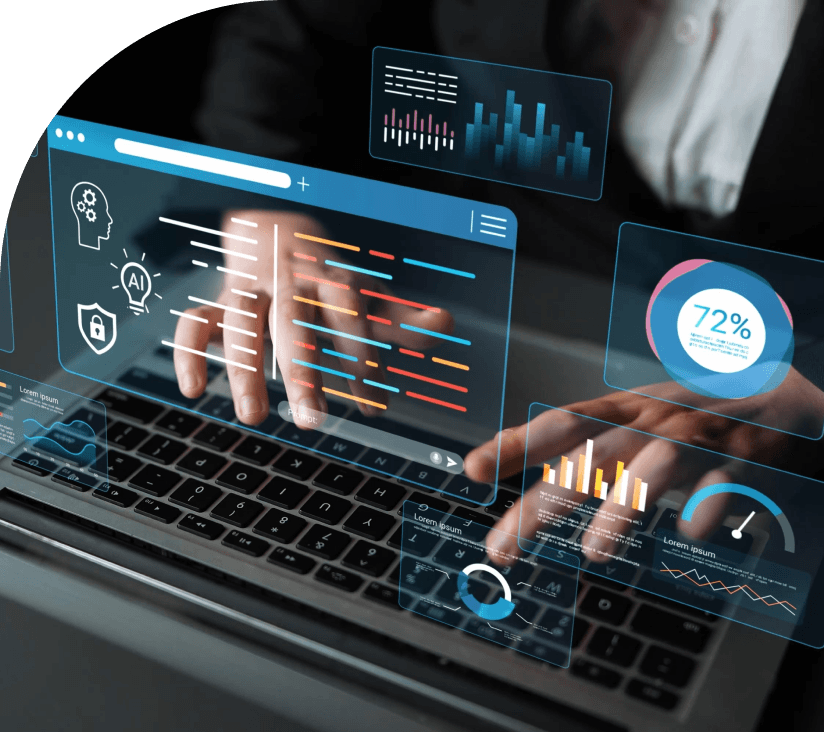 Professional working across connected IT services delivery dashboards