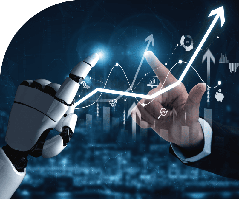 Robotic hand interacting with a rising connected operations performance graph