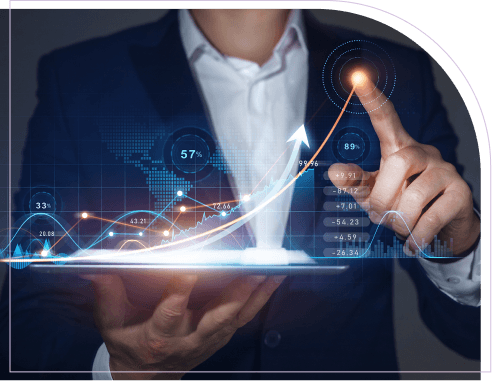 Business professional interacting with a rising workforce readiness analytics graph